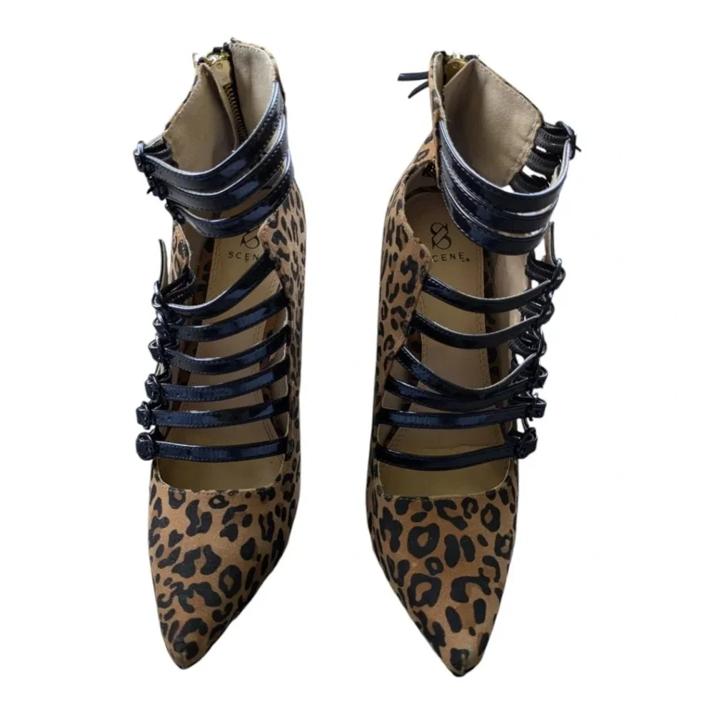 Scene Weaver Animal Print Heels  Stilettos Straps 7 - Picture 4 of 12